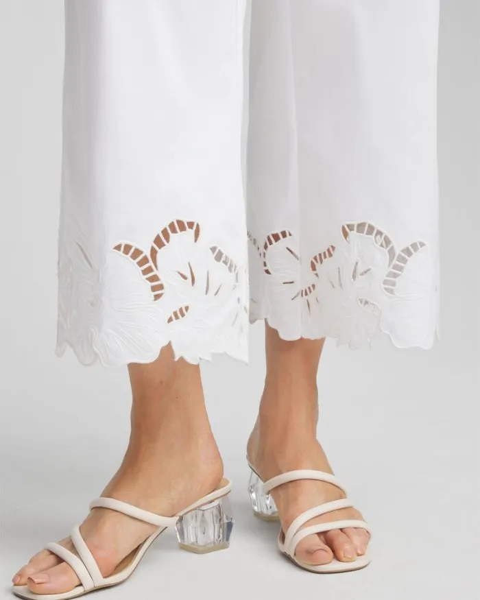 Chico039s Pants Cotton Sateen Cut Work Crops Alabaster 8211 Clothing