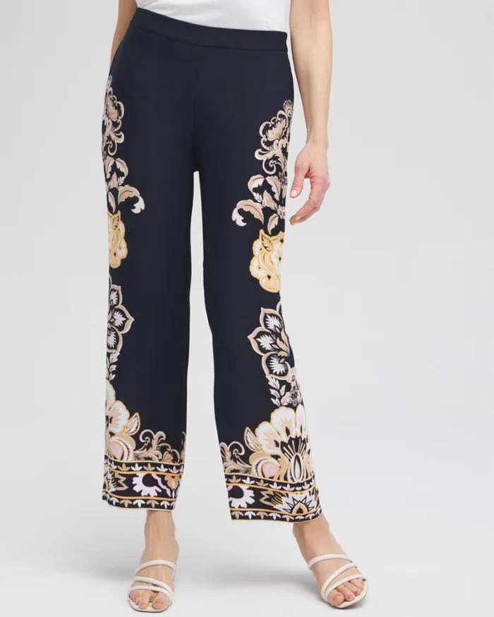 Chico039s Pants Floral Wide Leg Soft Pants Classic Navy 8211 Clothing