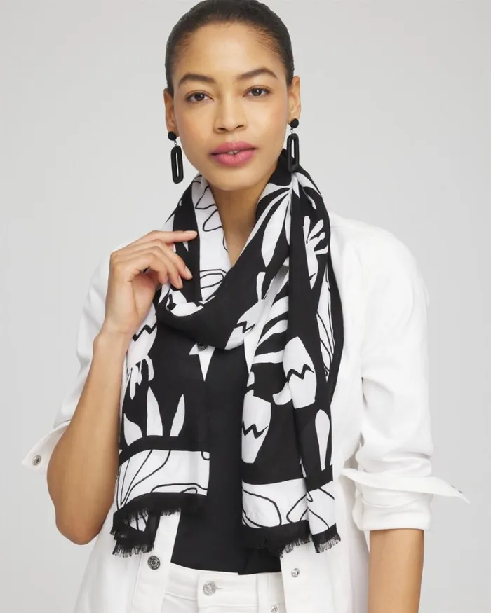 Chico039s Scarves Silk Blend Oblong Scarf Black 8211 Shoes and Accessories