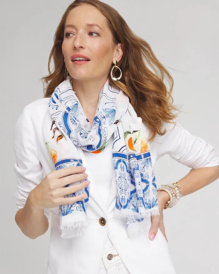 Chico039s Scarves Silk Blend Tropical Oblong Scarf Classic Navy 8211 Shoes and Accessories Chico039s Scarves Silk Blend Tropical Oblong Scarf Classic Navy 8211 Shoes and Accessories