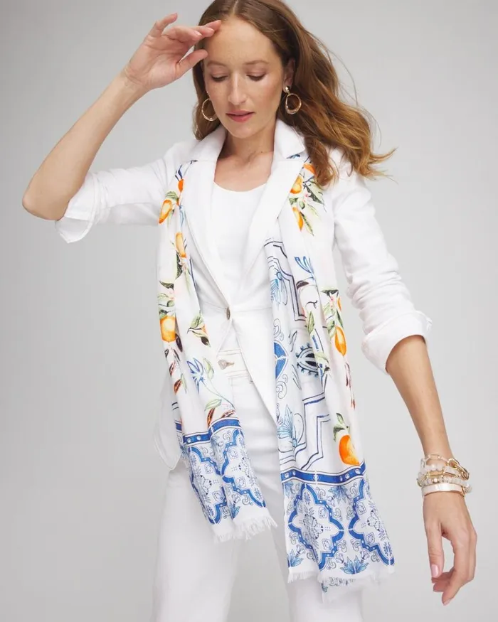 Chico039s Scarves Silk Blend Tropical Oblong Scarf Classic Navy 8211 Shoes and Accessories Chico039s Scarves Silk Blend Tropical Oblong Scarf Classic Navy 8211 Shoes and Accessories