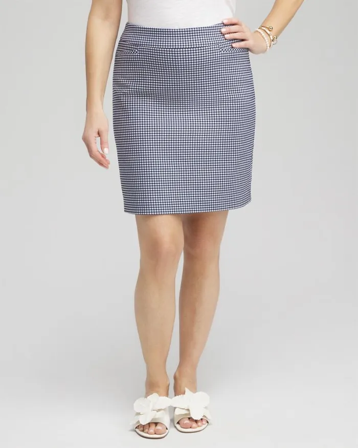 Chico039s Skirts Brigitte PullOn Gingham Skort Alabasterblue 8211 Clothing