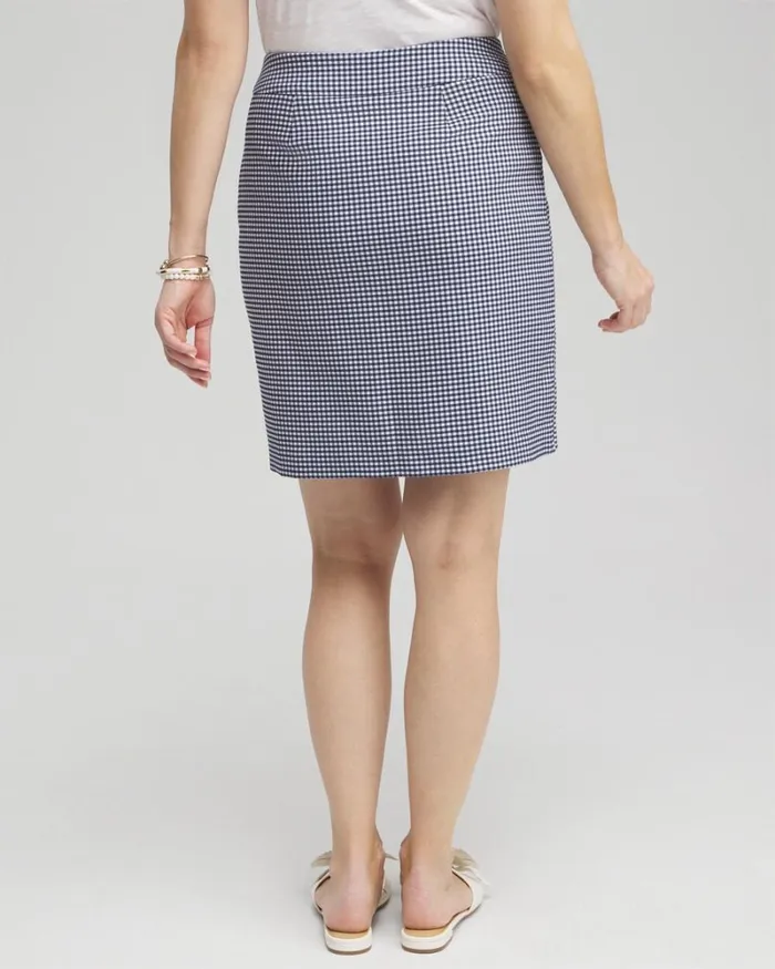 Chico039s Skirts Brigitte PullOn Gingham Skort Alabasterblue 8211 Clothing