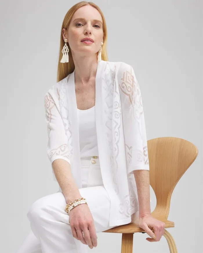 Chico039s Sweaters Burnout Cardigan Alabaster 8211 Clothing
