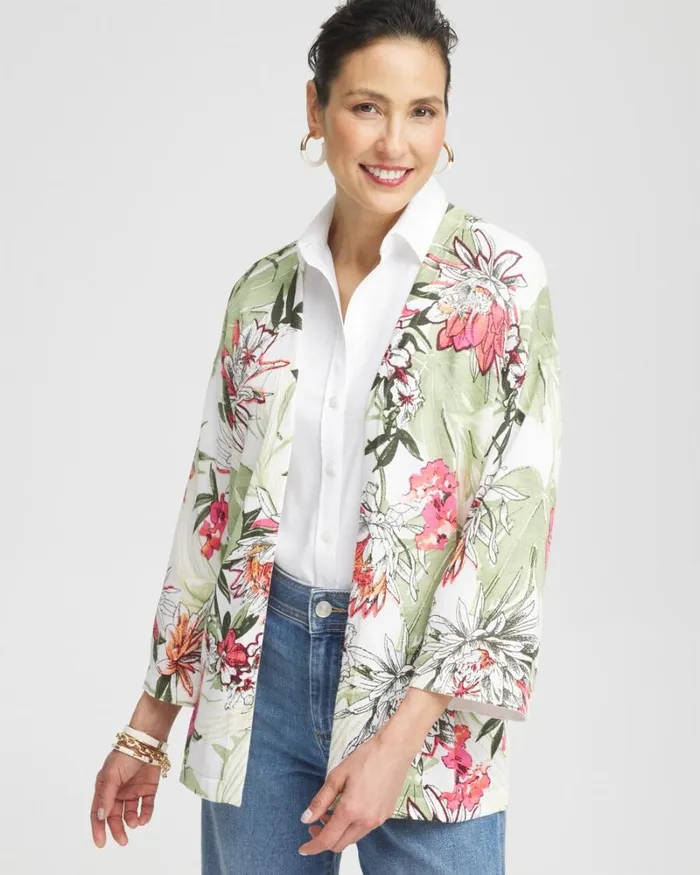 Chico039s Sweaters Summer Romance Floral Cardigan Alabaster 8211 Clothing