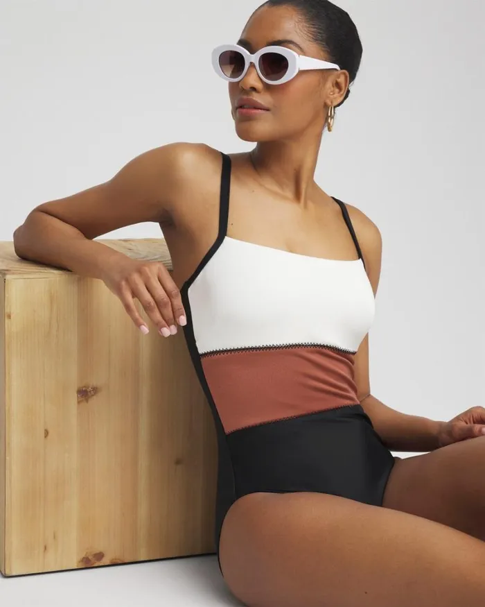 Chico039s Swim Miraclesuit Spectra Trifecta One Piece Blackwhitebrown 8211 Clothing