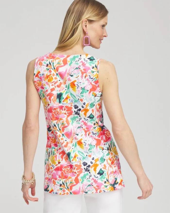 Chico039s Tops Abstract Notch Neck Tank Watermelon Punch 8211 Clothing