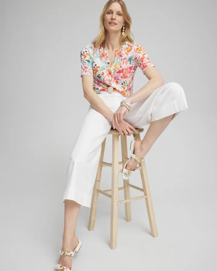 Chico039s Tops Abstract Notch Neck Tee Watermelon Punch 8211 Clothing