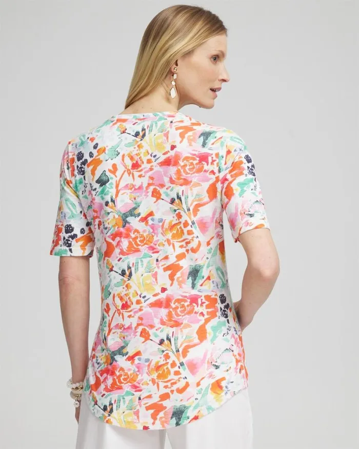 Chico039s Tops Abstract Notch Neck Tee Watermelon Punch 8211 Clothing