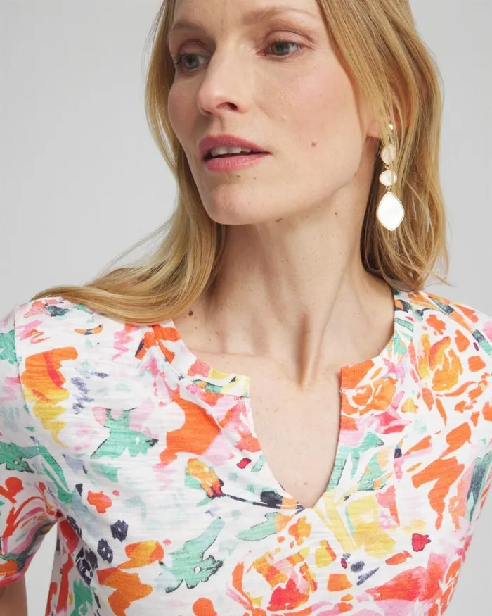 Chico039s Tops Abstract Notch Neck Tee Watermelon Punch 8211 Clothing