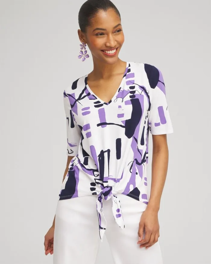 Chico039s Tops Abstract TieFront Top Parisian Purple 8211 Clothing