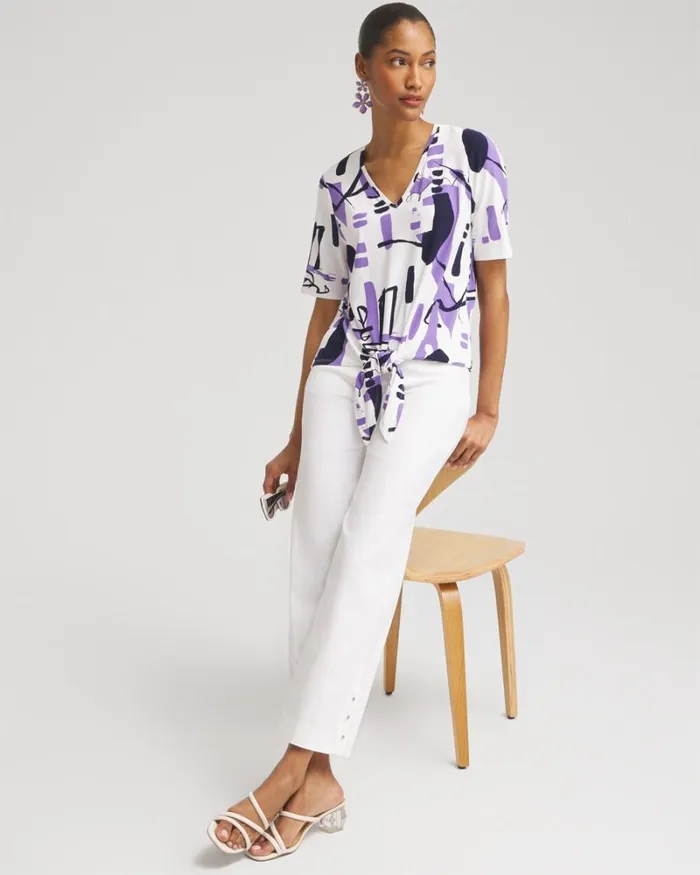 Chico039s Tops Abstract TieFront Top Parisian Purple 8211 Clothing