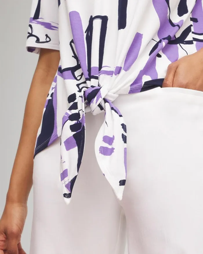 Chico039s Tops Abstract TieFront Top Parisian Purple 8211 Clothing