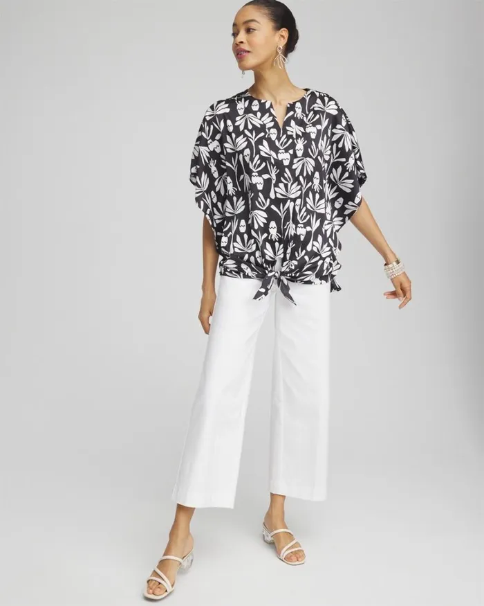 Chico039s Tops Artisan Satin TieFront Tunic Black 8211 Clothing