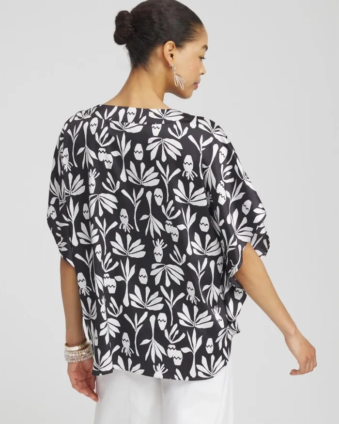 Chico039s Tops Artisan Satin TieFront Tunic Black 8211 Clothing