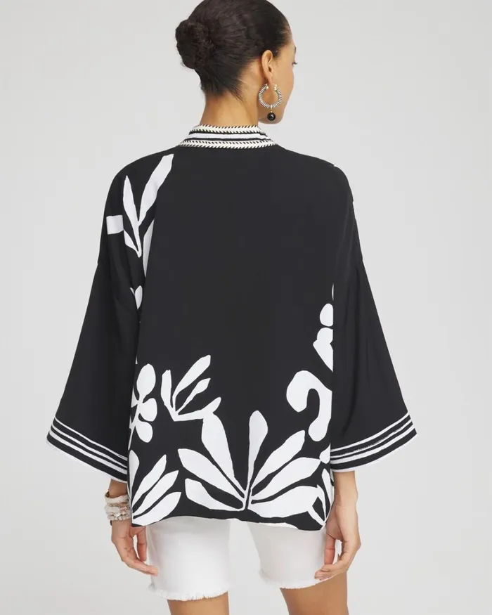 Chico039s Tops Black and White Floral Kimono Black 8211 Clothing
