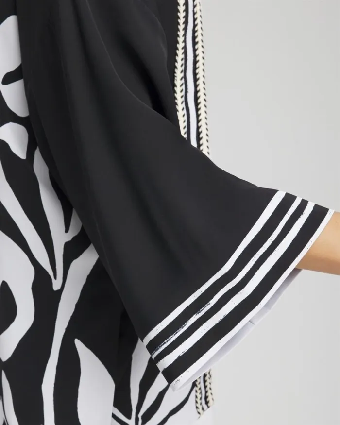 Chico039s Tops Black and White Floral Kimono Black 8211 Clothing