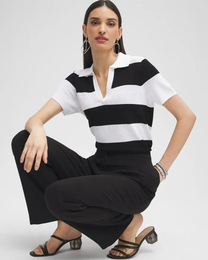 Chico039s Tops Black Label Fine Knit Polo Blackalabaster 8211 Clothing