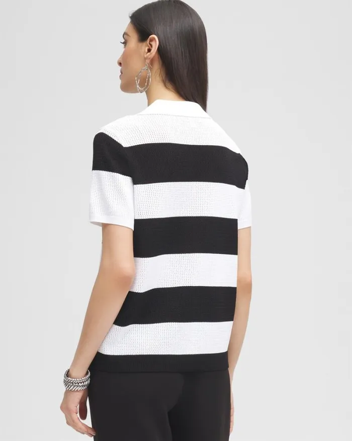 Chico039s Tops Black Label Fine Knit Polo Blackalabaster 8211 Clothing