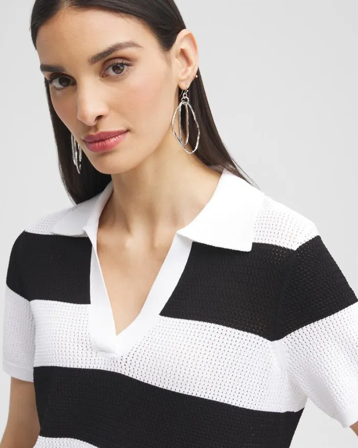 Chico039s Tops Black Label Fine Knit Polo Blackalabaster 8211 Clothing