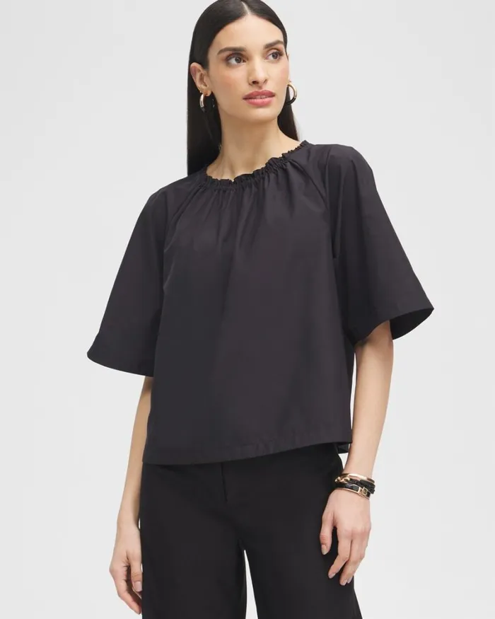Chico039s Tops Black Label Smock Neck Blouse Black 8211 Clothing
