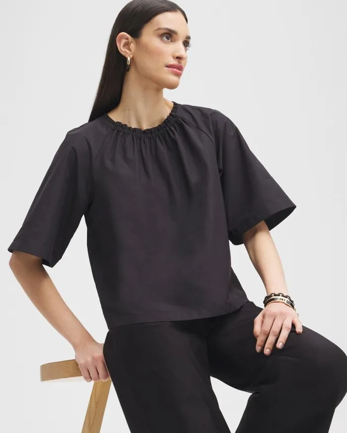 Chico039s Tops Black Label Smock Neck Blouse Black 8211 Clothing