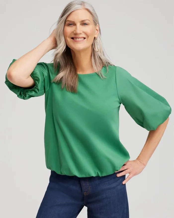Chico039s Tops Bubble Hem Top Twisted Ivy 8211 Clothing