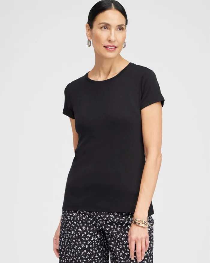 Chico039s Tops Cap Sleeve Tee Black 8211 Clothing