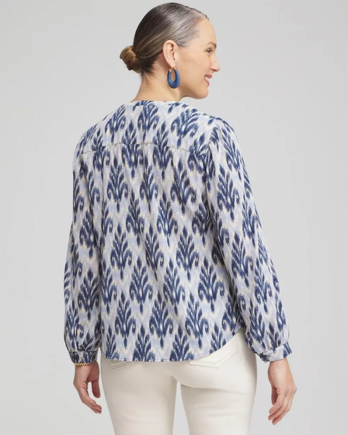 Chico039s Tops Chiffon Ikat Print Blouse French Blue 8211 Clothing