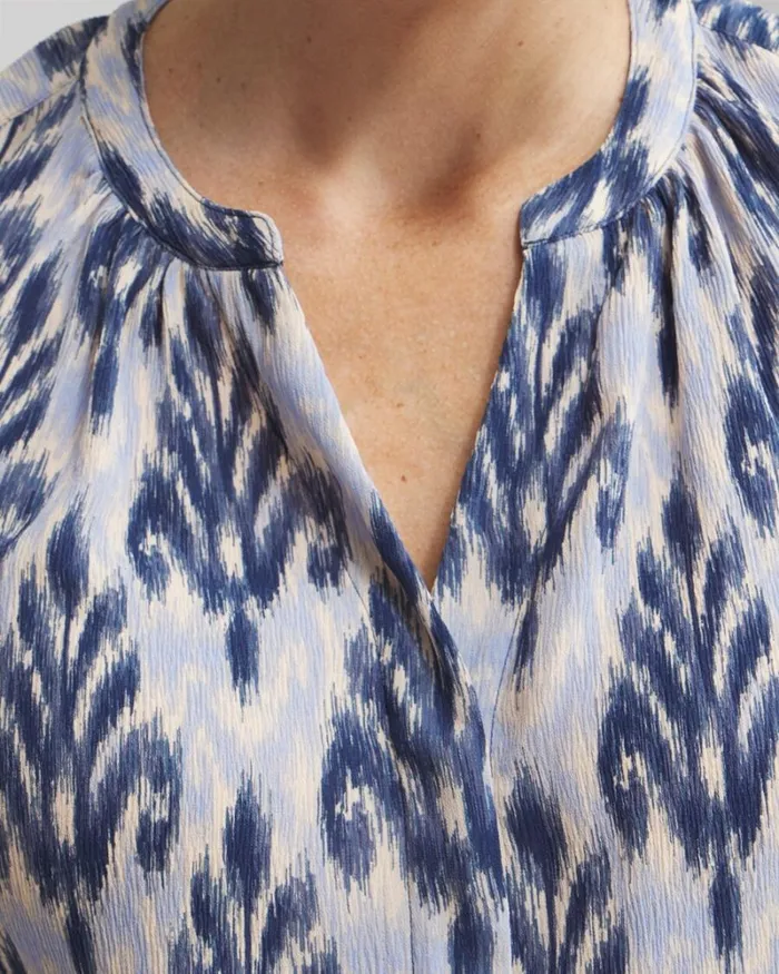 Chico039s Tops Chiffon Ikat Print Blouse French Blue 8211 Clothing