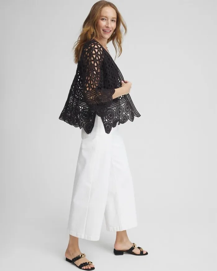 Chico039s Tops Crochet Cotton Kimono Black 8211 Clothing