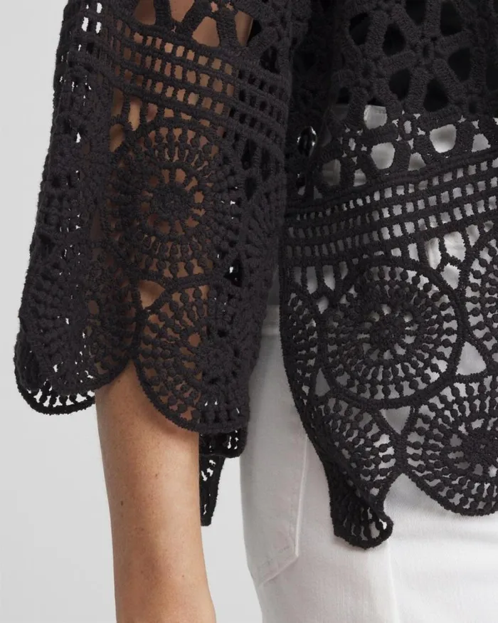 Chico039s Tops Crochet Cotton Kimono Black 8211 Clothing