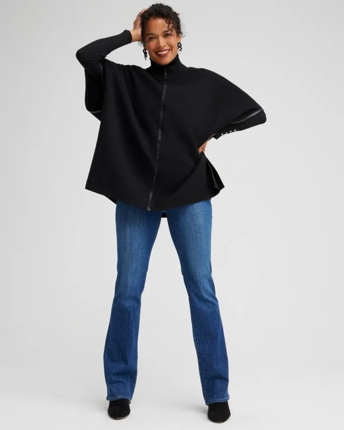 Chico039s Tops Embellished Zipper Sweater Ruana Black 8211 Clothing