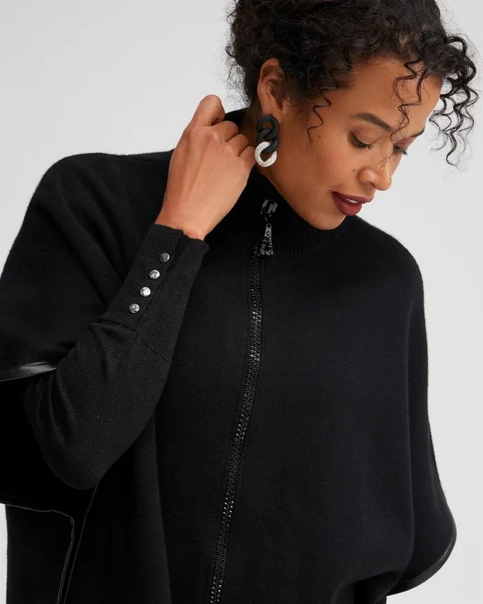 Chico039s Tops Embellished Zipper Sweater Ruana Black 8211 Clothing