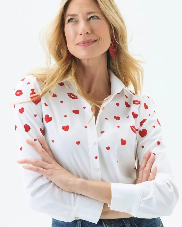 Chico039s Tops Embroidered Hearts Shirt Alabaster 8211 Clothing