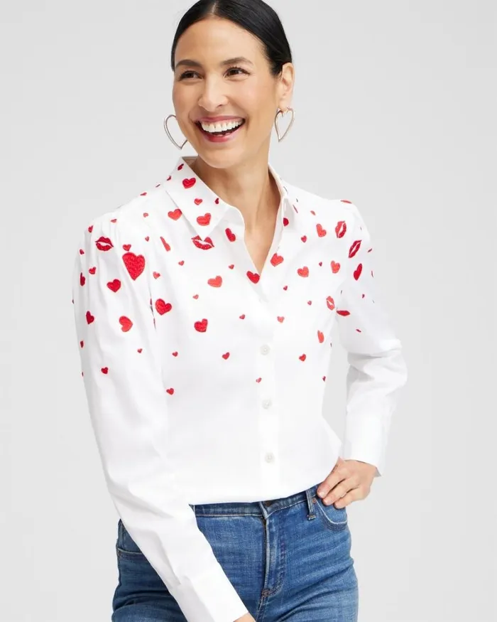 Chico039s Tops Embroidered Hearts Shirt Alabaster 8211 Clothing