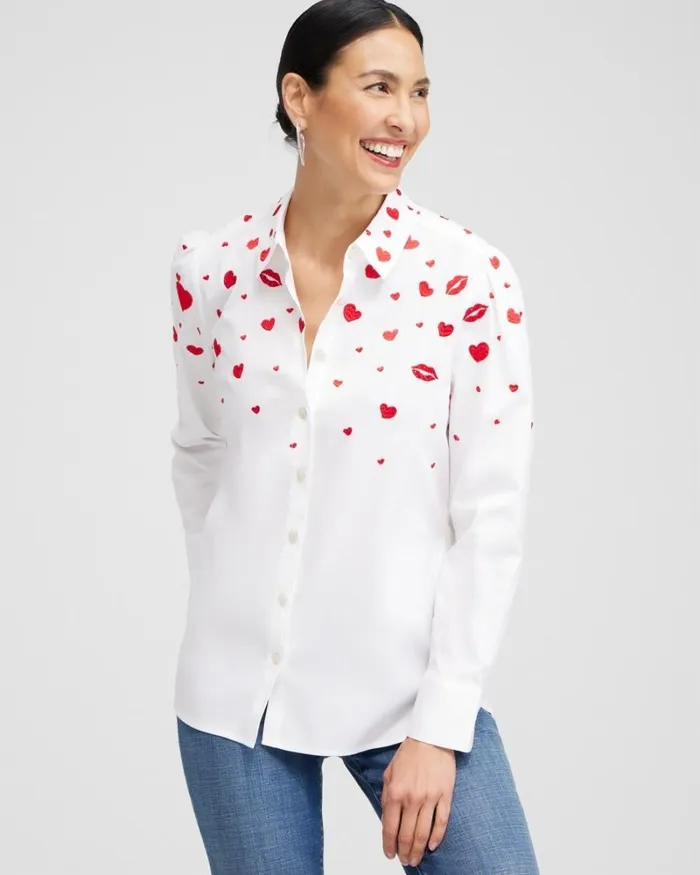Chico039s Tops Embroidered Hearts Shirt Alabaster 8211 Clothing