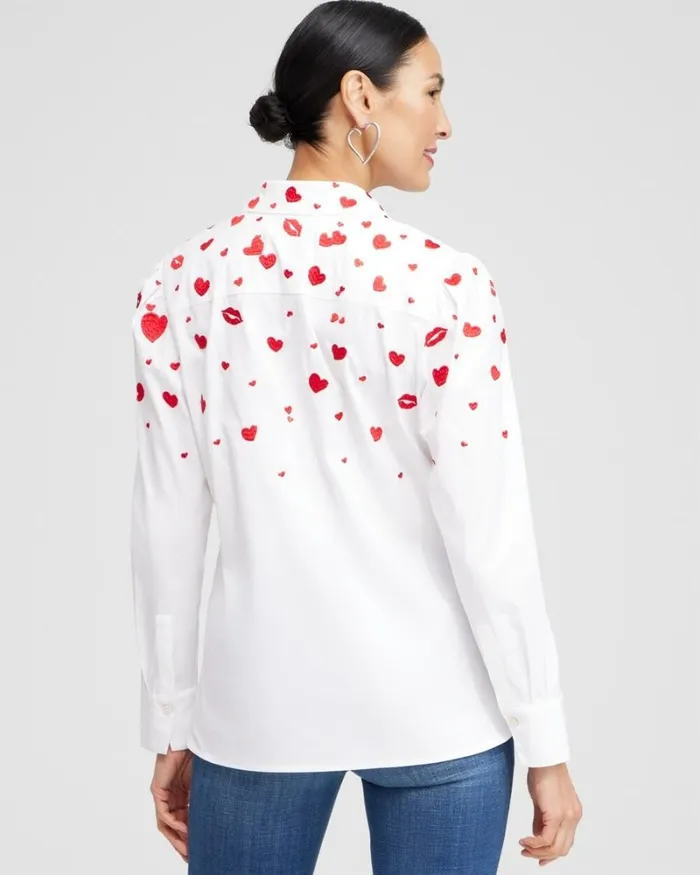 Chico039s Tops Embroidered Hearts Shirt Alabaster 8211 Clothing