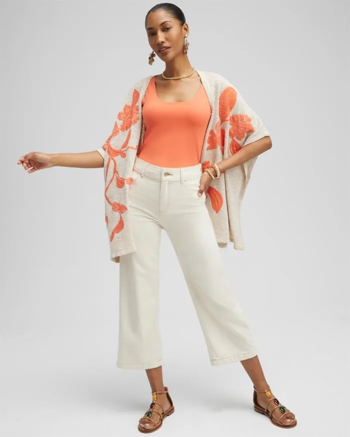 Chico039s Tops Embroidered Knit Ruana Neutral 8211 Clothing