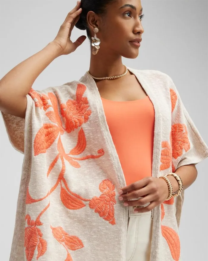 Chico039s Tops Embroidered Knit Ruana Neutral 8211 Clothing