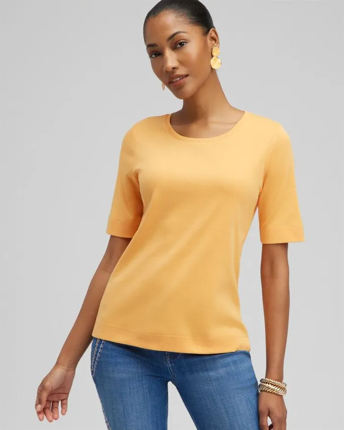 Chico039s Tops Everyday Elbow Sleeve Tee Mango Sorbet 8211 Clothing
