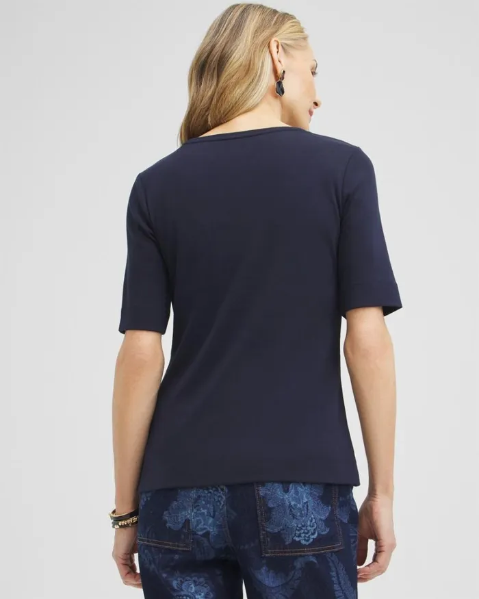 Chico039s Tops Everyday Elbow Sleeve Tee Mango Sorbet 8211 Clothing