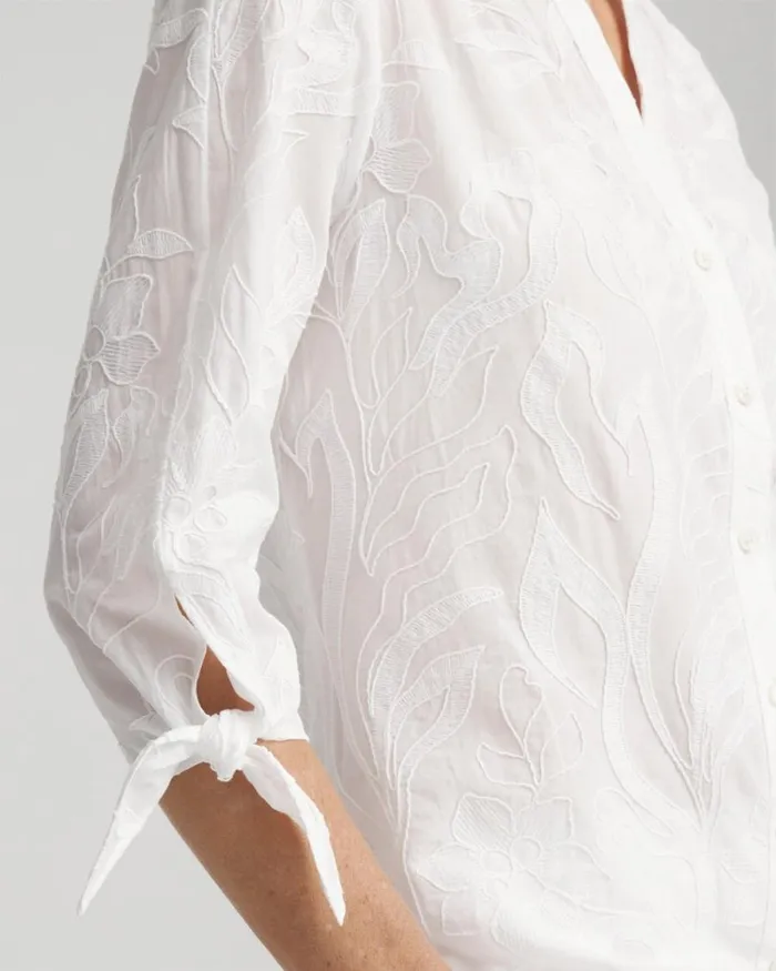 Chico039s Tops Floral Embroidered Shirt Alabaster 8211 Clothing