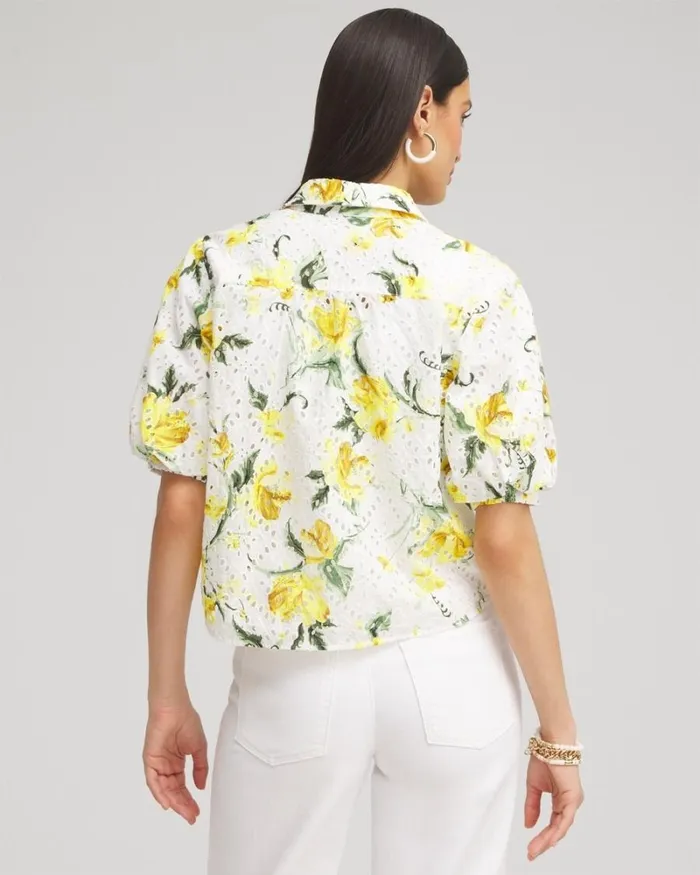 Chico039s Tops Floral Eyelet Shirt Lemon Blossom 8211 Clothing