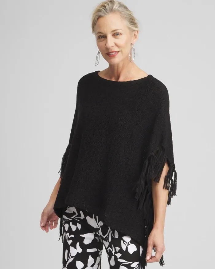 Chico039s Tops Fringe Knit Poncho Magenta Rose 8211 Clothing