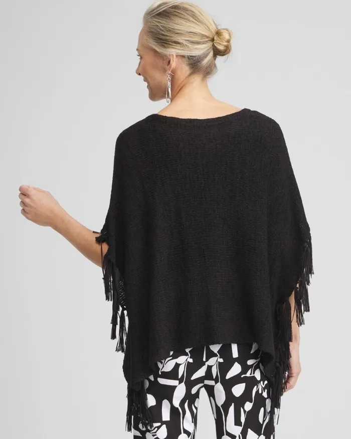 Chico039s Tops Fringe Knit Poncho Magenta Rose 8211 Clothing