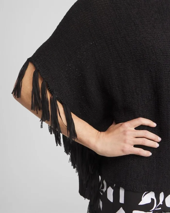 Chico039s Tops Fringe Knit Poncho Magenta Rose 8211 Clothing