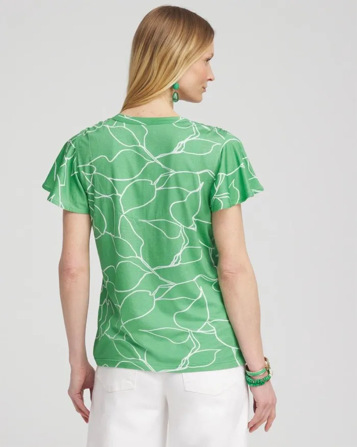 Chico039s Tops Green Lines Flutter Sleeve Tee Grassy Green 8211 Clothing