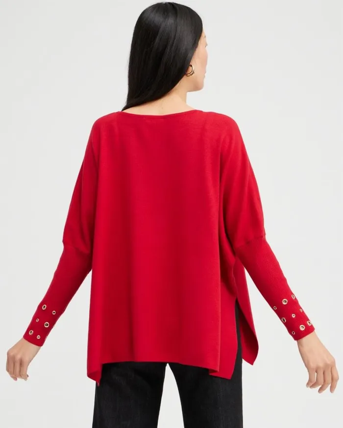 Chico039s Tops Grommet Detail Sweater Poncho Black 8211 Clothing
