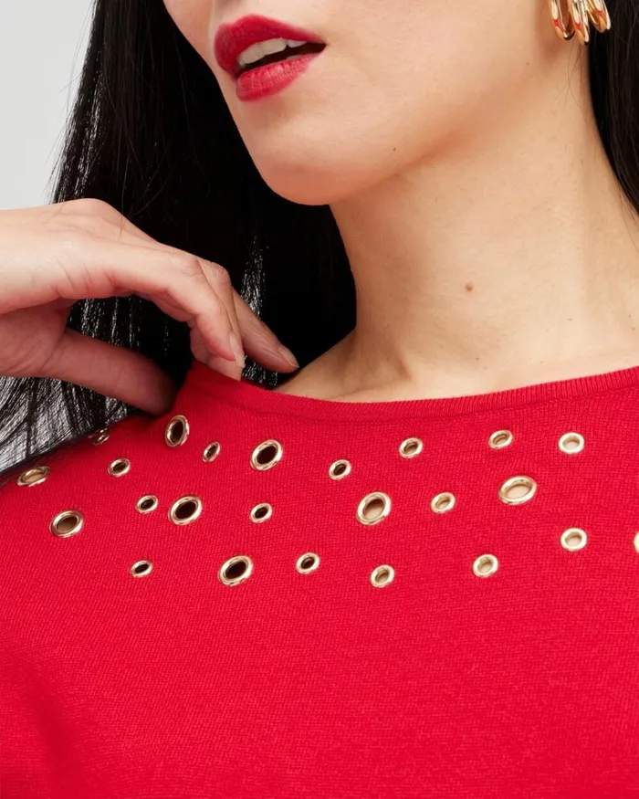 Chico039s Tops Grommet Detail Sweater Poncho Black 8211 Clothing